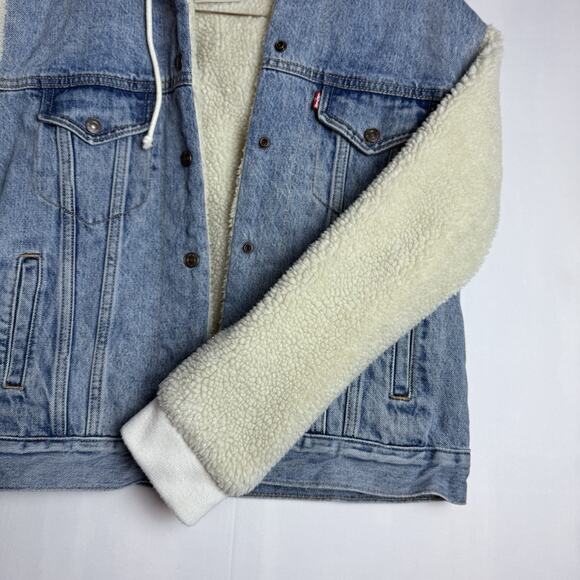 Levi's Jacket Womens Medium Ex-Boyfriend Sherpa‎ Trucker Denim Jean Coat $89 OOS - Picture 5 of 16